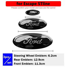 Load image into Gallery viewer, 3pcs/Set Front Emblem Rear Sticker Steering Wheel Decal For Edge Escape ST Line Explorer Territory Mondeo TAURUS Escort