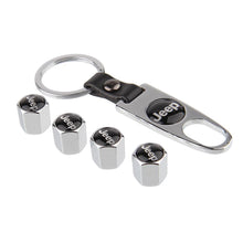 Load image into Gallery viewer, 4pcs Jeep Black Logo Tire Valve Caps + Keychain