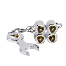 Load image into Gallery viewer, 4pcs Lamborghini Logo Black Wheel Tire Valve Caps+Keychain