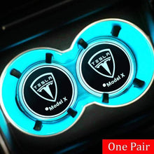 Load image into Gallery viewer, 2pcs 7 Color USB Charging Light Auto Cup Holder Coasters Cup Mat For Tesla Model 3 Model S Model X Logo