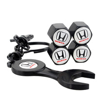 Load image into Gallery viewer, 4pcs Honda Logo Type1 Black Wheel Tire Valve Caps+Keychain