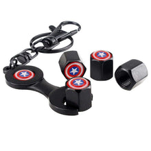 Load image into Gallery viewer, 4pcs Captain America Black Wheel Tire Valve Caps+Keychain