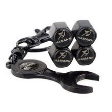 Load image into Gallery viewer, 4pcs HAMANN Logo Black Wheel Tire Valve Caps+Keychain