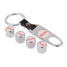 Load image into Gallery viewer, 4pcs Isuzu Red Logo Tire Valve Caps + Keychain