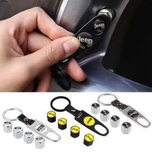 Load image into Gallery viewer, 4pcs Jeep Black Logo Tire Valve Caps + Keychain