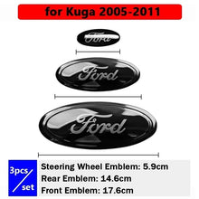 Load image into Gallery viewer, 3pcs Car Front Head Emblem Rear Trunk Sticker Steering Wheel Decoration For Ford Focus Kuga Edge Everest