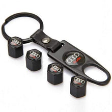 Load image into Gallery viewer, 4pcs Audi Logo Tire Valve Caps + Keychain