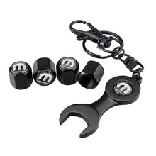 Load image into Gallery viewer, 4pcs Mopar Chrysler Black Wheel Tire Valve Caps+Keychain