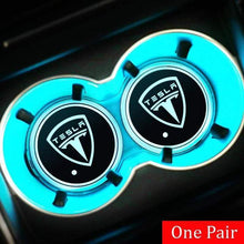 Load image into Gallery viewer, 2pcs 7 Color USB Charging Light Auto Cup Holder Coasters Cup Mat For Tesla Model 3 Model S Model X Logo