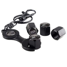 Load image into Gallery viewer, 4pcs Audi Logo Black Wheel Tire Valve Caps+Keychain