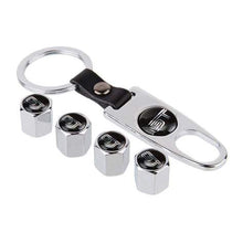 Load image into Gallery viewer, 4pcs GT Silver Logo Tire Valve Caps + Keychain for Ford Mustang