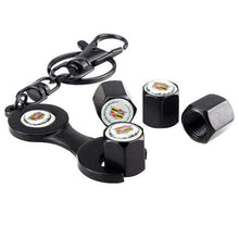 Load image into Gallery viewer, 4pcs Cadillac Logo Black Wheel Tire Valve Caps+Keychain