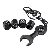 Load image into Gallery viewer, 4pcs F1 Formula-1 Black/Silver Wheel Tire Valve Caps+Keychain
