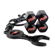 Load image into Gallery viewer, 4pcs Ford RS Tire Valve Stem Caps + Wrench Keychain Set
