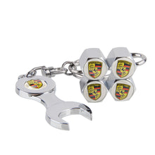 Load image into Gallery viewer, 4pcs Porsche Logo Black Wheel Tire Valve Caps+Keychain
