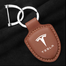 Load image into Gallery viewer, Tesla Logo Leather Keychain
