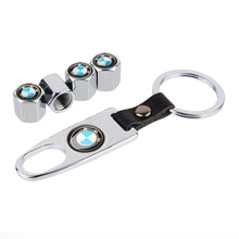 Load image into Gallery viewer, 4pcs BMW Logo Tire Valve Stem Caps + Keychain - Black/Silver

