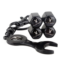 Load image into Gallery viewer, 4pcs Playboy Silver Wheel Tire Valve Caps+Keychain
