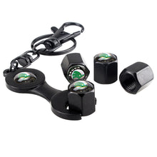 Load image into Gallery viewer, 4pcs Skoda Auto Black Wheel Tire Valve Caps+Keychain
