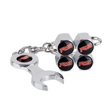 Load image into Gallery viewer, 4pcs Ford RS Tire Valve Stem Caps + Wrench Keychain Set
