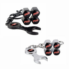 Load image into Gallery viewer, 4pcs Ford RS Tire Valve Stem Caps + Wrench Keychain Set
