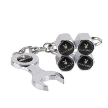 Load image into Gallery viewer, 4pcs Playboy Silver Wheel Tire Valve Caps+Keychain
