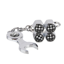 Load image into Gallery viewer, 4pcs F1 Formula-1 Black/Silver Wheel Tire Valve Caps+Keychain
