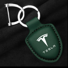 Load image into Gallery viewer, Tesla Logo Leather Keychain
