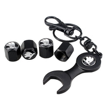 Load image into Gallery viewer, 4pcs Skoda Logo Black Wheel Tire Valve Caps+Keychain
