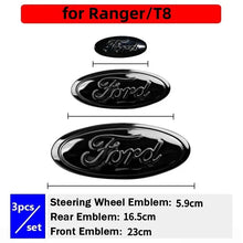 Load image into Gallery viewer, 3pcs Car Front Head Emblem Rear Trunk Sticker Steering Wheel Decoration For Ford Focus Kuga Edge Everest--New
