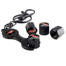 Load image into Gallery viewer, 4pcs Ford RS Tire Valve Stem Caps + Wrench Keychain Set
