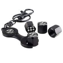 Load image into Gallery viewer, 4pcs F1 Formula-1 Black/Silver Wheel Tire Valve Caps+Keychain
