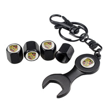 Load image into Gallery viewer, 4pcs Porsche Logo Black Wheel Tire Valve Caps+Keychain
