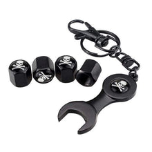 Load image into Gallery viewer, 4pcs Skull Bones Black Wheel Tire Valve Caps+Keychain
