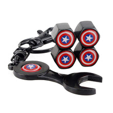 Load image into Gallery viewer, 4pcs Captain America Black Wheel Tire Valve Caps+Keychain
