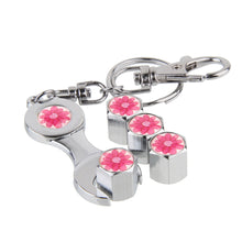 Load image into Gallery viewer, 4pcs Flower Black Wheel Tire Valve Caps+Keychain
