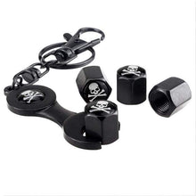 Load image into Gallery viewer, 4pcs Skull Bones Black Wheel Tire Valve Caps+Keychain
