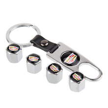 Load image into Gallery viewer, Set Keychain+ 4x Tire Valve Stem Caps For Cadillac

