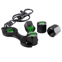 Load image into Gallery viewer, 4pcs Alien UFO Black Wheel Tire Valve Caps+Keychain
