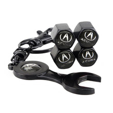 Load image into Gallery viewer, 4pcs Acura Black Wheel Tire Valve Caps Covers+Keychain
