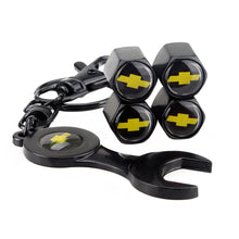 Load image into Gallery viewer, 4pcs Chevrolet Logo2 Black Wheel Tire Valve Caps+Keychain
