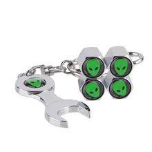 Load image into Gallery viewer, 4pcs Alien UFO Black Wheel Tire Valve Caps+Keychain

