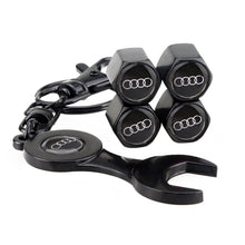 Load image into Gallery viewer, 4pcs Audi Logo Black Wheel Tire Valve Caps+Keychain
