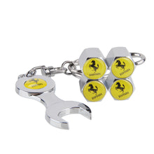 Load image into Gallery viewer, 4pcs Ferrari Logo Type1 Black Wheel Tire Valve Caps+Keychain
