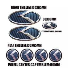 Load image into Gallery viewer, 7pcs/Set Kia K Front/Trunk Emblem, Steering Wheel Sticker and Wheel Center Caps
