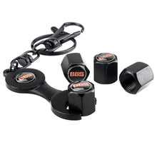 Load image into Gallery viewer, 4pcs BBS Letters Black Wheel Tire Valve Caps+Keychain
