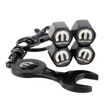 Load image into Gallery viewer, 4pcs Mopar Chrysler Black Wheel Tire Valve Caps+Keychain
