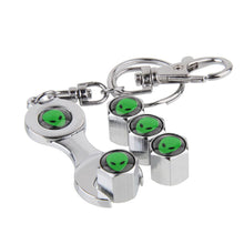 Load image into Gallery viewer, 4pcs Alien UFO Black Wheel Tire Valve Caps+Keychain
