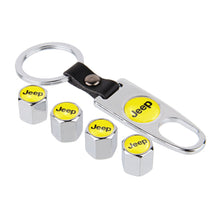Load image into Gallery viewer, Jeep Yellow Logo Tire Valve Caps + Keychain

