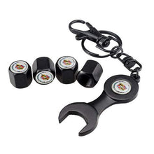 Load image into Gallery viewer, 4pcs Cadillac Logo Black Wheel Tire Valve Caps+Keychain
